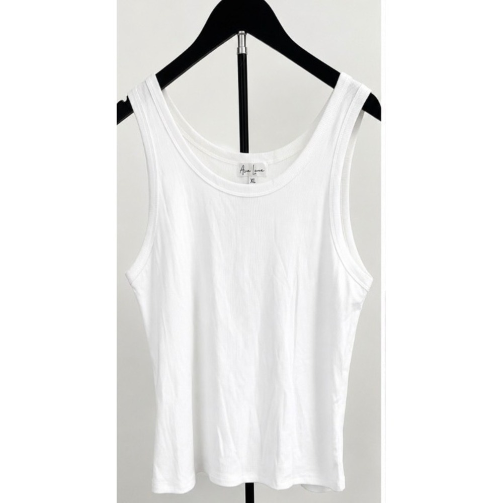 Ava Lane White Ribbed Tank Top Scoop Neck Sleeveless XL 2308132-2